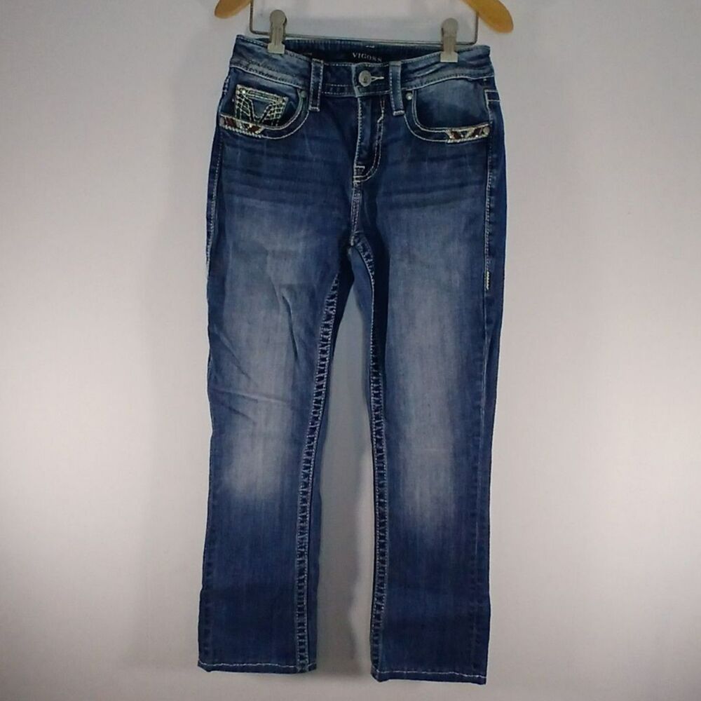 Vigoss Heritage Fit Slim Boot Jeans Size 2 Embroidered Sequins 4th of July USA